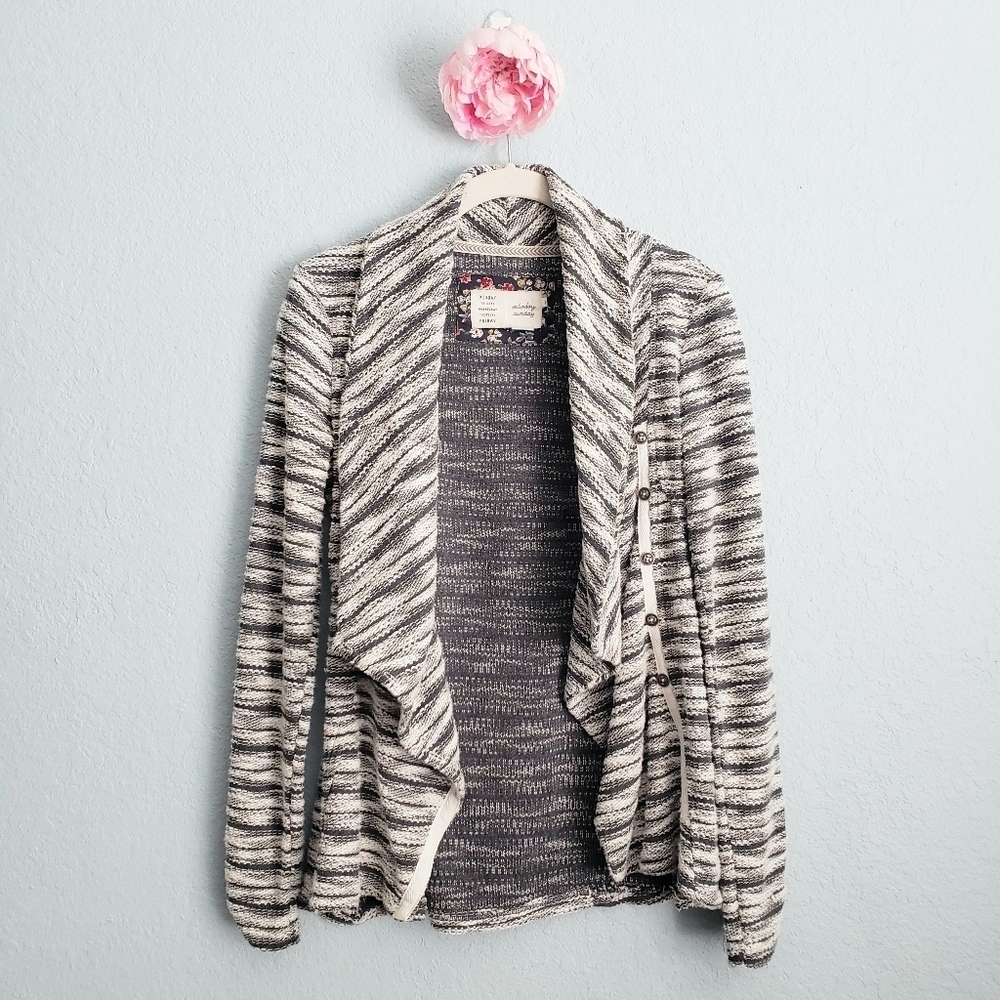 Anthropologie Saturday Sunday Marbled Knit Tweed Moto Snap Cardigan